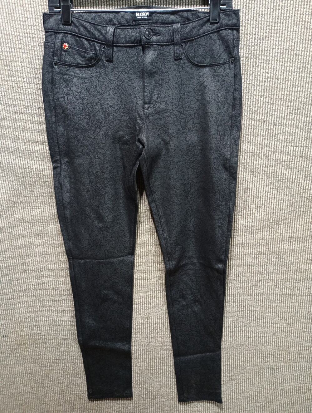 HUDSON Jeans Nico Mid-rise Super Skinny Size 28 Black Rayon Knit Faux Leather